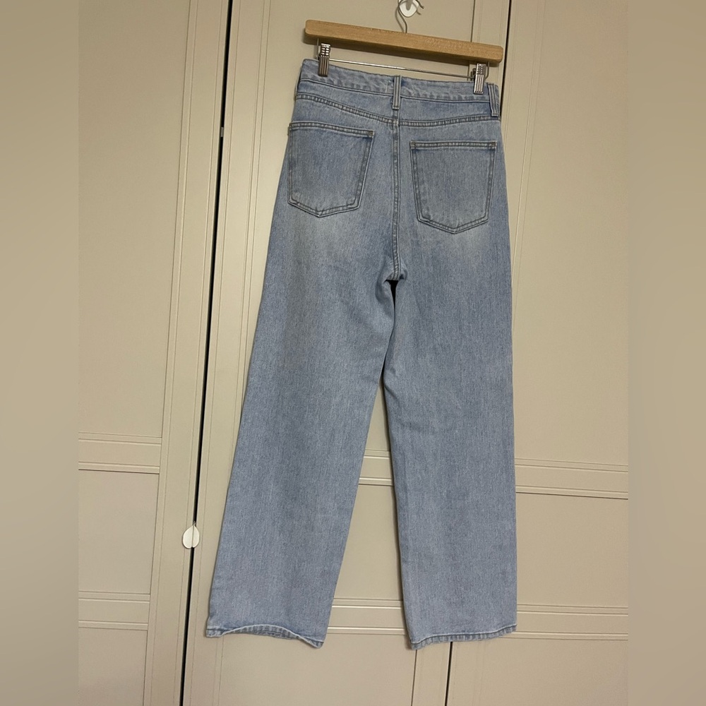 OAK + FORT Light Blue Straight Leg Jeans with Distressed Thigh - Picture 8 of 12